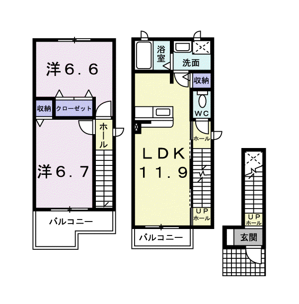 ユニメゾン葛原B(2LDK/2階)の間取り写真