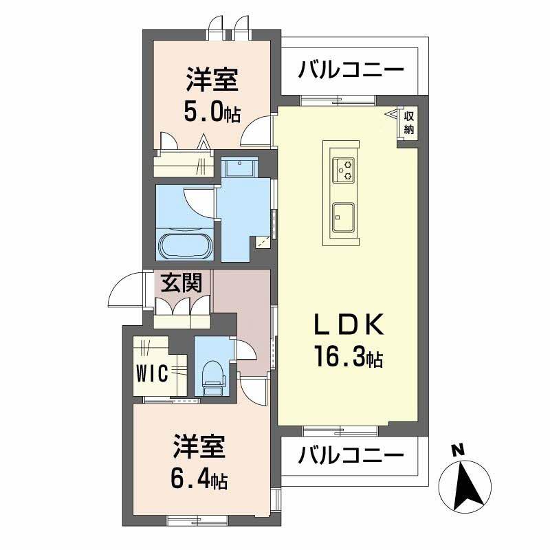グランステラ鳳(2LDK/2階)の間取り写真