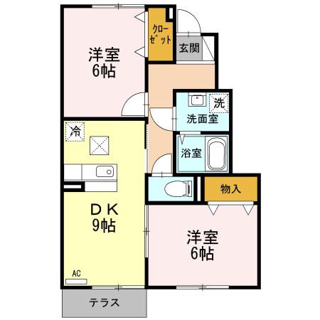 アリエルⅡ(2DK/1階)の間取り写真