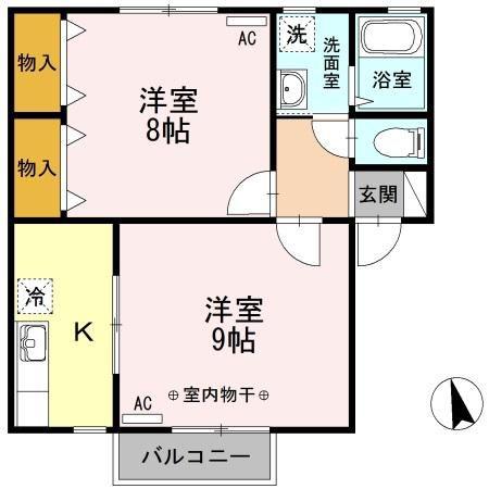 ボーンルリA/B/C(2K/2階)の間取り写真