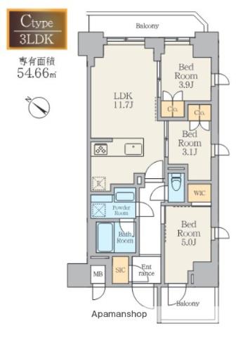 ALIVIS川崎(3LDK/5階)の間取り写真