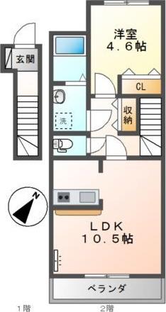 グレイシアス(1LDK/2階)の間取り写真