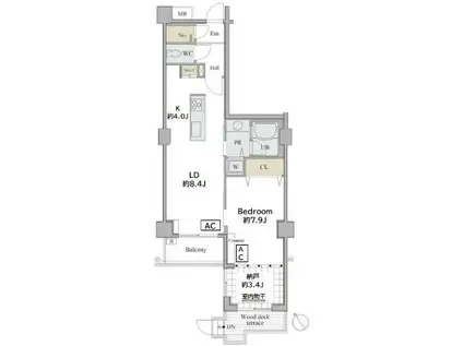 シャレール広尾 2号棟(1SLDK/1階)の間取り写真