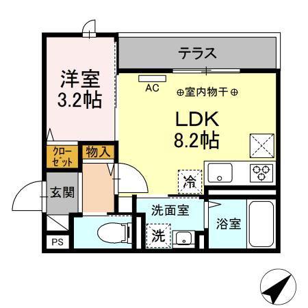 ブリーズコースト夕陽ヶ丘(1LDK/1階)の間取り写真