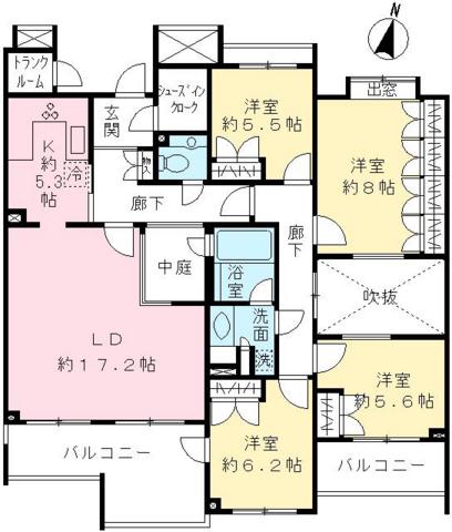 エストライフつつじヶ丘七番館(4LDK/1階)の間取り写真
