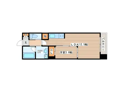 カーサ・デル・プラド北目町(1LDK/6階)の間取り写真