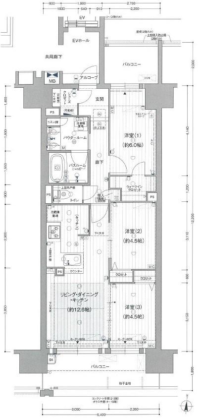 プレサンスジェネ新栄町駅前 葵(3LDK/15階)の間取り写真