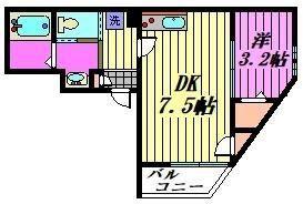 MARK DUO狭山 III(1DK/2階)の間取り写真