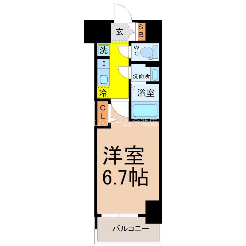 メイクス鶴舞II(1K/6階)の間取り写真