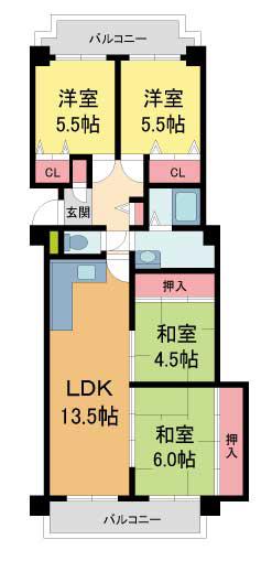 デュオ苦楽園(4LDK/3階)の間取り写真