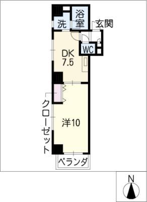 レジデンスカープ今池(1DK/8階)の間取り写真