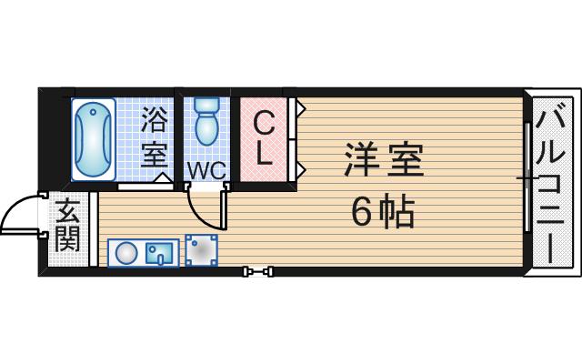 グローバル曽根(ワンルーム/2階)の間取り写真