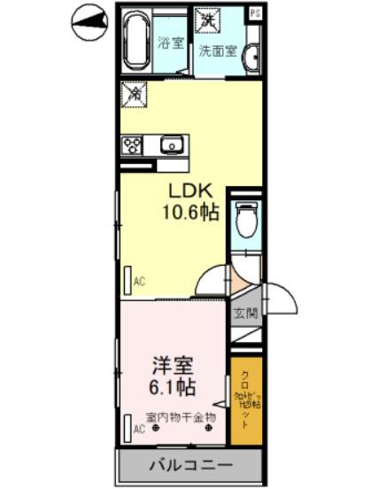 プラタノ(1LDK/3階)の間取り写真