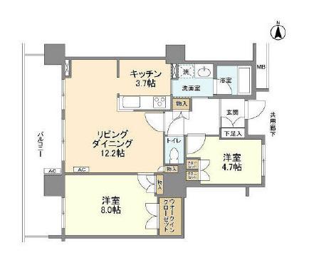 豊洲シエルタワー(2LDK/25階)の間取り写真