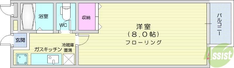 アドバンスコート国見(1K/2階)の間取り写真