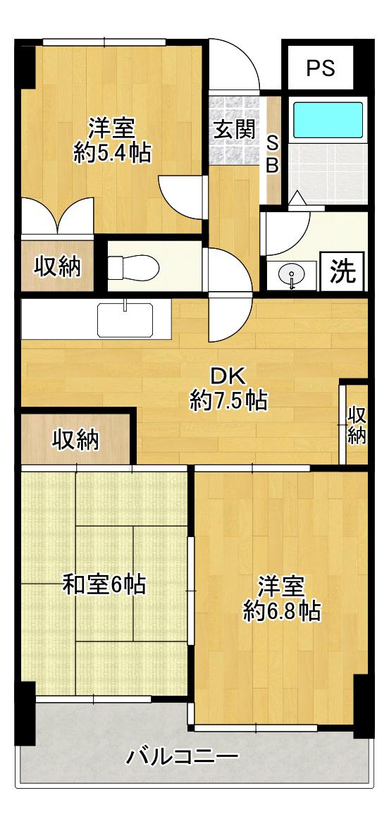 ベルメゾン中村(3DK/8階)の間取り写真