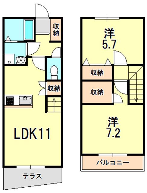 ワコーレヴィアーノ神戸会下山(2LDK/1階)の間取り写真