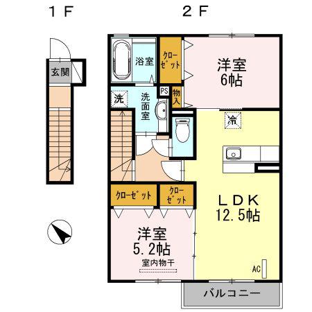 メゾン リヒト黄幡(2LDK/2階)の間取り写真