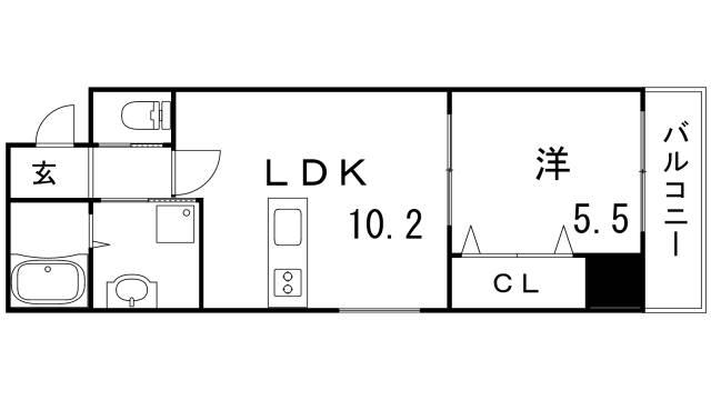 ウィングコート小松(1LDK/5階)の間取り写真