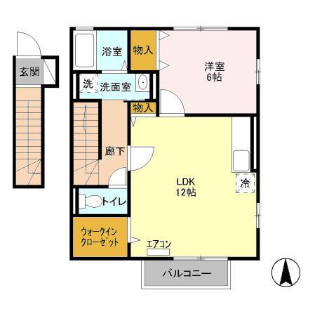 エトワールみなみ野Ⅱ(1LDK/2階)の間取り写真
