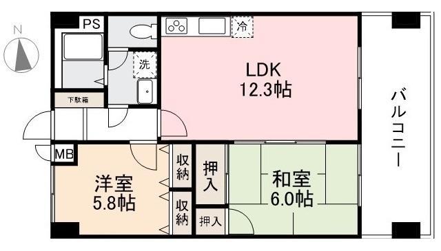 ロゼ花ノ宮(2LDK/3階)の間取り写真
