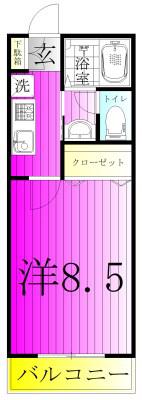 パティオスクエア新松戸A(1K/2階)の間取り写真