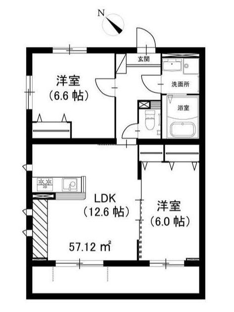FLEX川口(2LDK/1階)の間取り写真