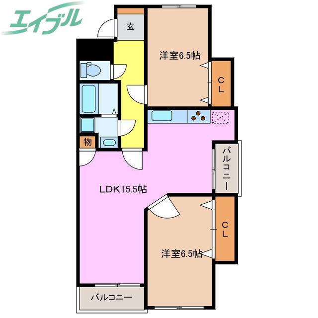 サンライズ櫻 B(2LDK/3階)の間取り写真