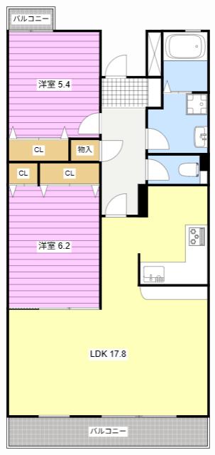 MSP住吉弐番館(2LDK/2階)の間取り写真