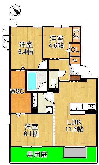 D-ROOM鷹の巣(3LDK/1階)の間取り写真