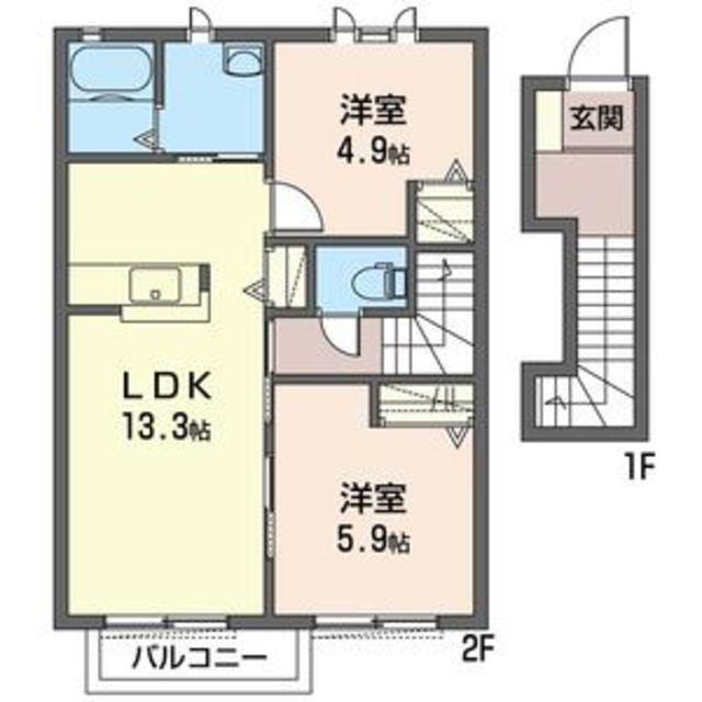 オレンジガーデン(2LDK/2階)の間取り写真