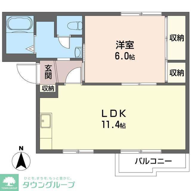 グランドール山田A棟・B棟(1LDK/2階)の間取り写真