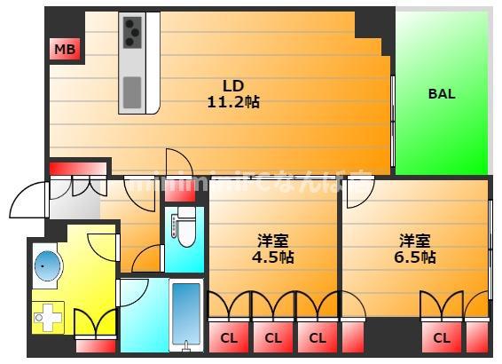 アーデンタワー福島(2LDK/4階)の間取り写真