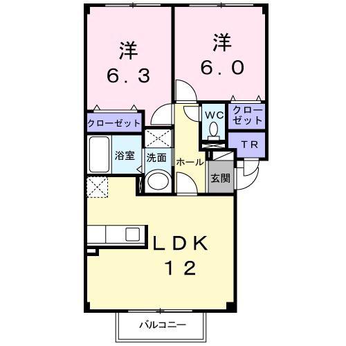 アスピアI(2LDK/1階)の間取り写真