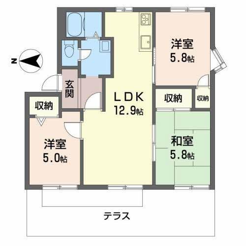 ハイツ高石(3LDK/1階)の間取り写真