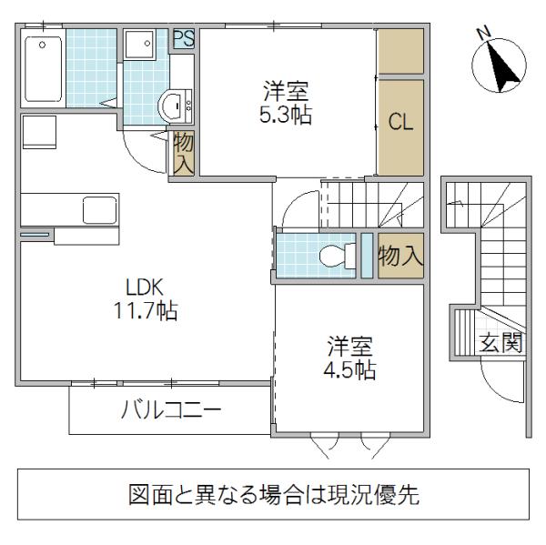 ハピネス(2LDK/2階)の間取り写真