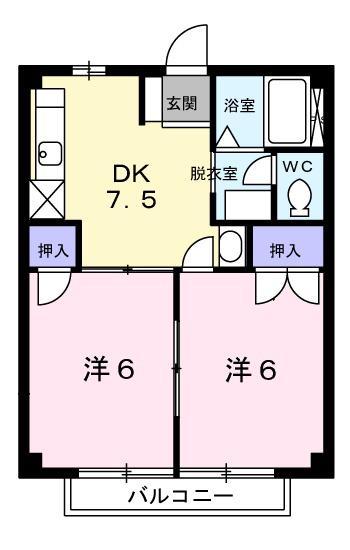 NKMやわら(2DK/2階)の間取り写真