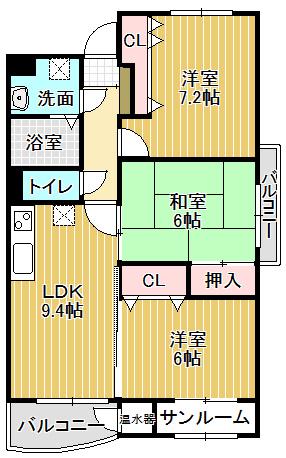 やかたマンション參番館(3LDK/3階)の間取り写真