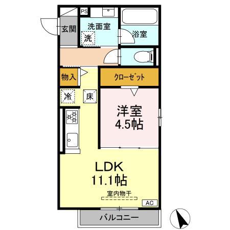 ワイズヴィラ岐南ウエスト(1LDK/1階)の間取り写真