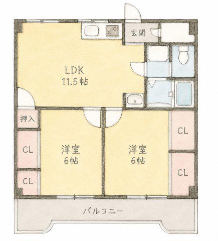 アーバンコート庄内弐番館(2LDK/2階)の間取り写真