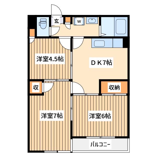 サンヒルズマンション(3DK/1階)の間取り写真