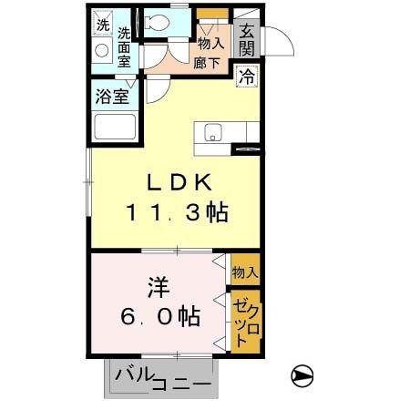 ロイヤルヴィレッジB棟(1LDK/2階)の間取り写真