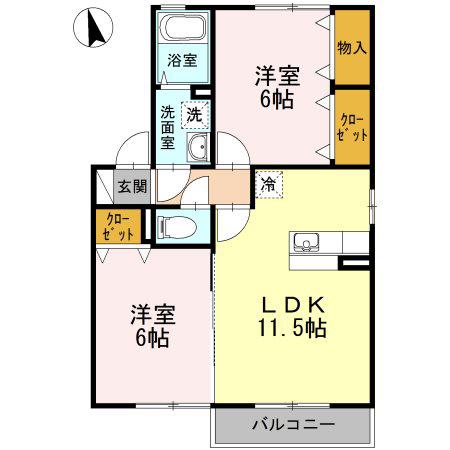 フローラタウンC棟(2LDK/2階)の間取り写真