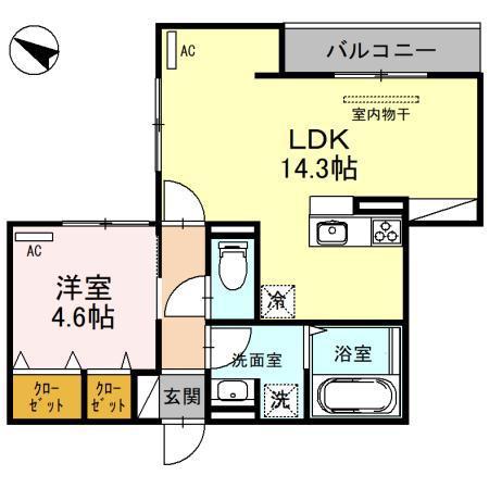 アルデバラン新高(1LDK/2階)の間取り写真