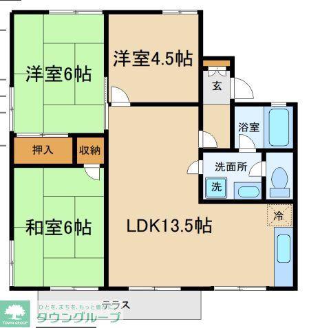 ヴィラあかねC(3LDK/1階)の間取り写真