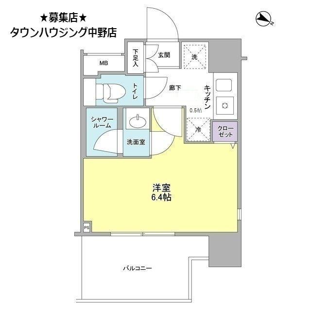 アイルズ東中野(1K/6階)の間取り写真