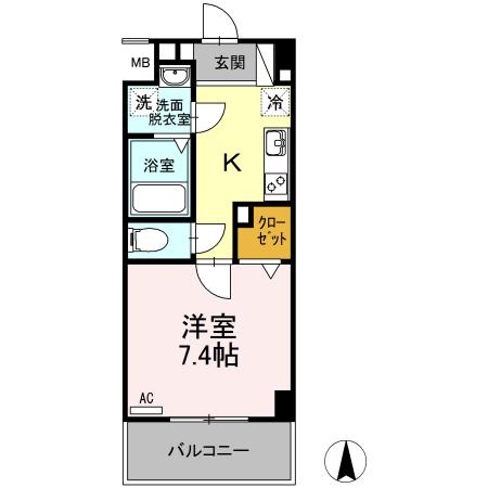 ウェルシー亀島(1K/4階)の間取り写真