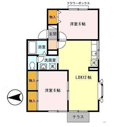 メモリー三千刈B(2LDK/1階)の間取り写真