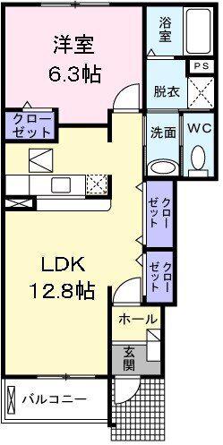 プラシード(1LDK/1階)の間取り写真