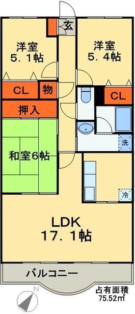 メイプル稲毛(2SLDK/3階)の間取り写真